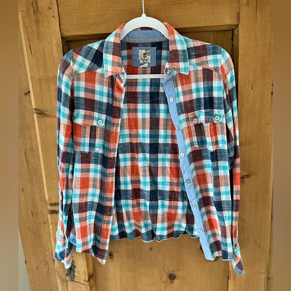 Element Plaid Button-Down Shirt in Teal, Orange & Navy